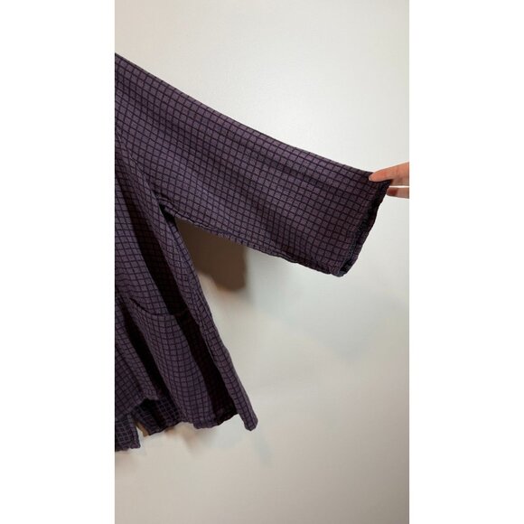 Cut Loose Women's Lagenlook Purple Plaid Linen Cotton Wide Sleeve Size L - Picture 7 of 11